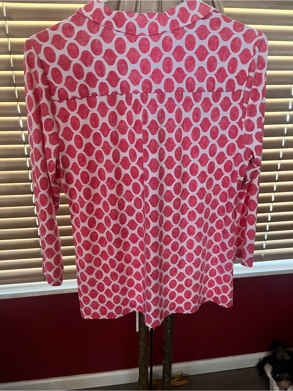 Charter Club Pink White Polka Dot Partial Button-Front Ladies Top M - Picture 2 of 4